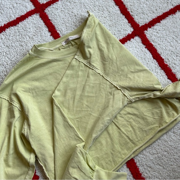 Free People Austin Washed Lime Green Long Sleeve Cropped Tee - Picture 4 of 13